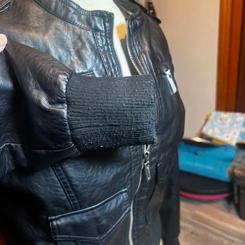 Jou Jou Black Faux Leather Moto Jacket | Size L - Picture 6 of 11